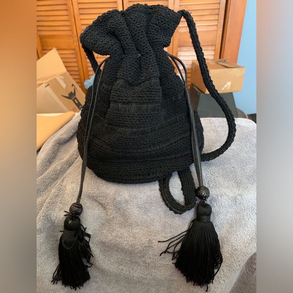 Sharif Black Woven Handbag